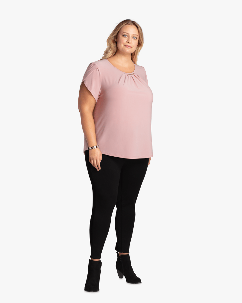 Plus size model with hourglass body shape wearing Beth Flutter-Sleeve Top by East Adeline | Dia&Co | dia_product_style_image_id:114789